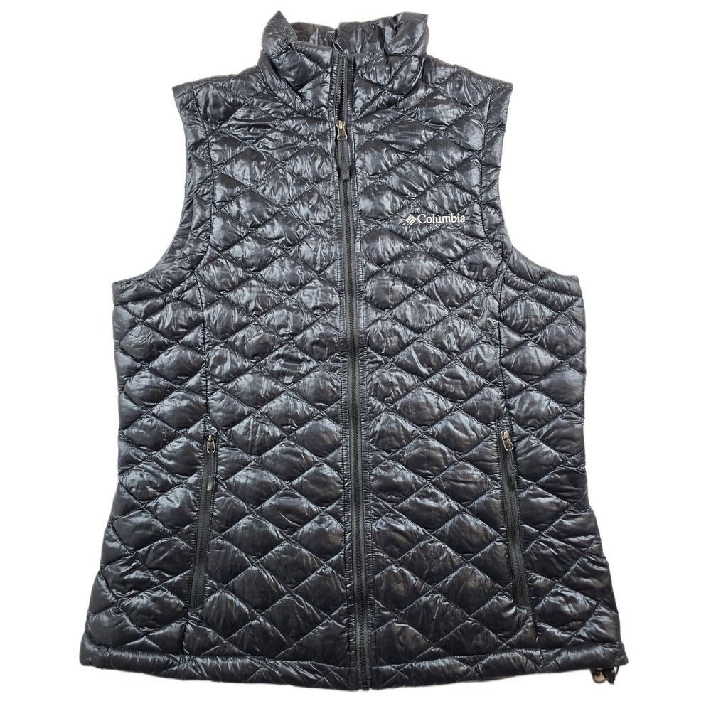 Columbia Quilted Puffer Vest Womens Small Black Nylon Insulated Full Zip